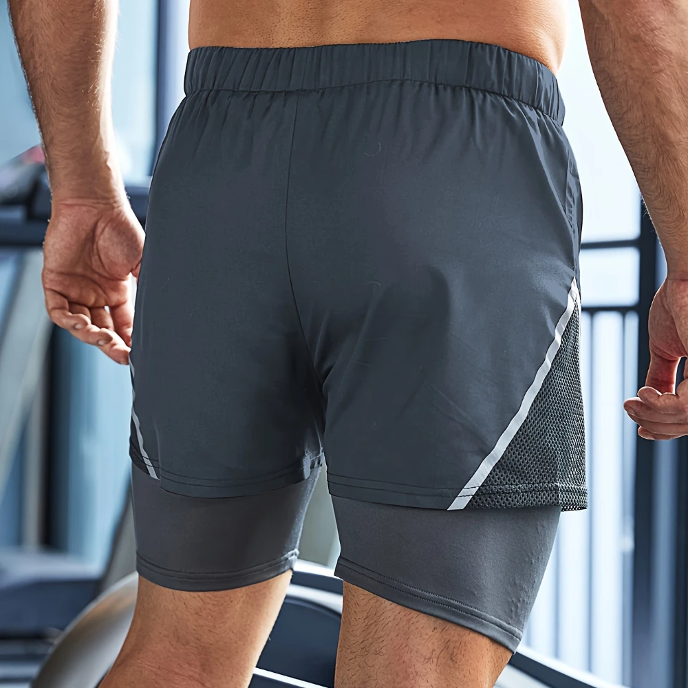 Pantalones cortos informales transpirables para hombre, Shorts 2 en 1 de cintura elástica, secado rápido, deportivos, trotar, doble capa, novedad de