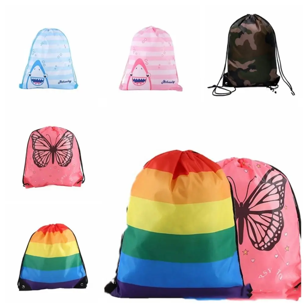 Regenboog Trekkoord Gym Rugzak Reflecterende Streep Waterdichte Nylon Sport Schoudertas Iriserende Opvouwbare Trekkoord Tas Reizen