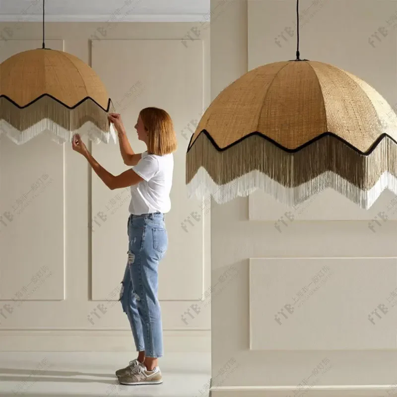 Suzhou cotton and linen curved chandelier, living room model room soft light