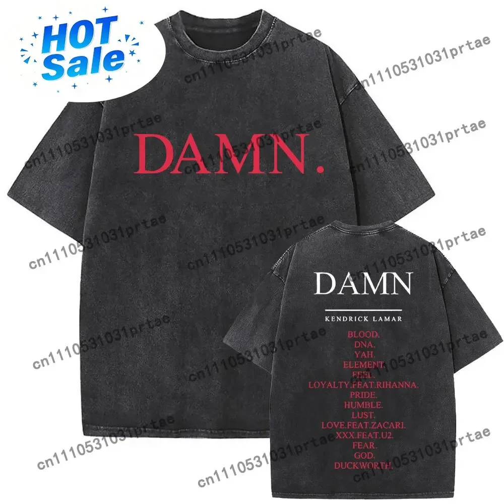Limited Washed Vintage Rapper Kendrick Lamar DAMN Double Sided Print T-shirt Men Women Hip Hop Fashion Street Oversized T Shirts