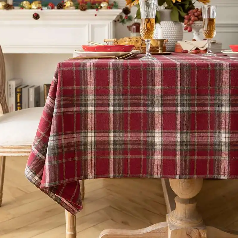 

Cotton and Linen Checkered Tablecloth for Christmas Party Decoration Rectangular Dining Table Cloth Coffee
