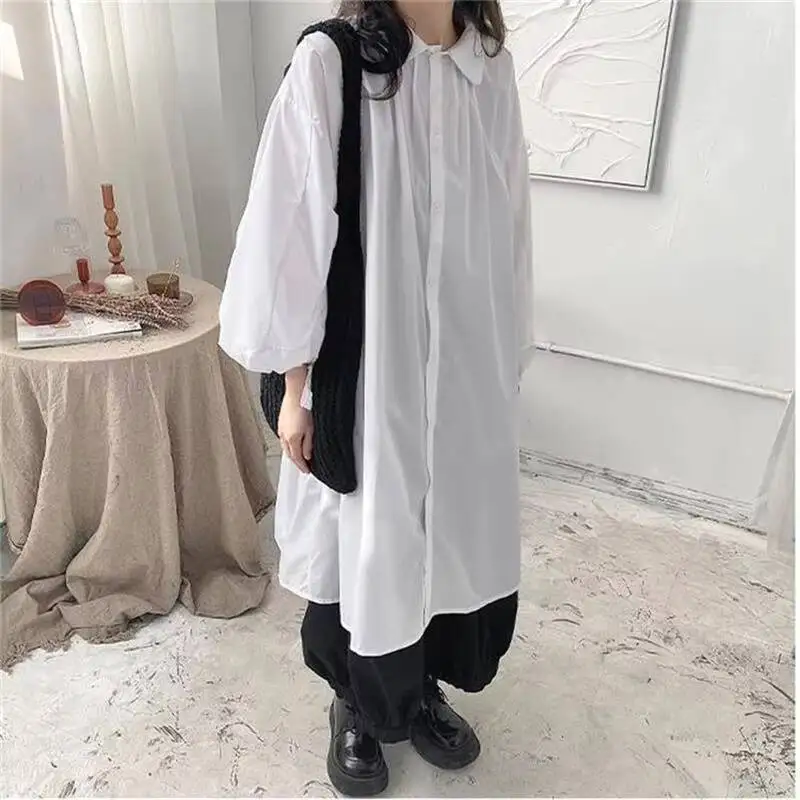 Ladies Long Sleeve Dress Shirt Skirt Spring New French Irregular Design Fashion Popular Casual Loose Large Size Skirt
