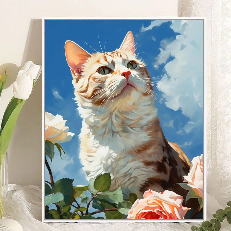 DIY Paint By Numbers The Tabby Cat Digital Oil Paint for Adults and Kids Cute Animal Art Home Decor