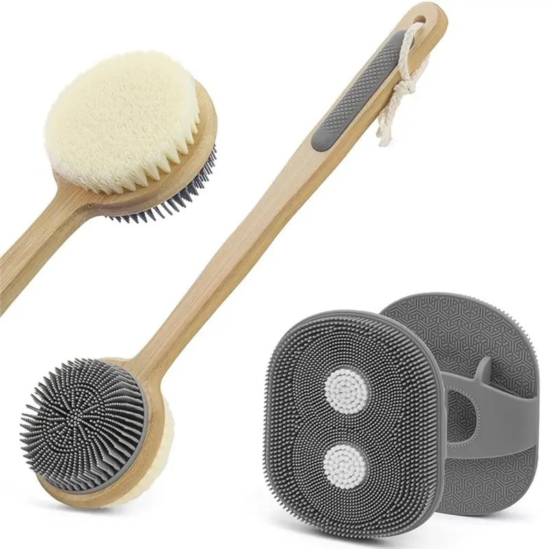 【CYBER MONDAY】Dual Sided Back Scrubber For Shower+ Body Scrubber-Exfoliating Silicone& Nylon Bristles Lather-Well Anti-Slip Desi