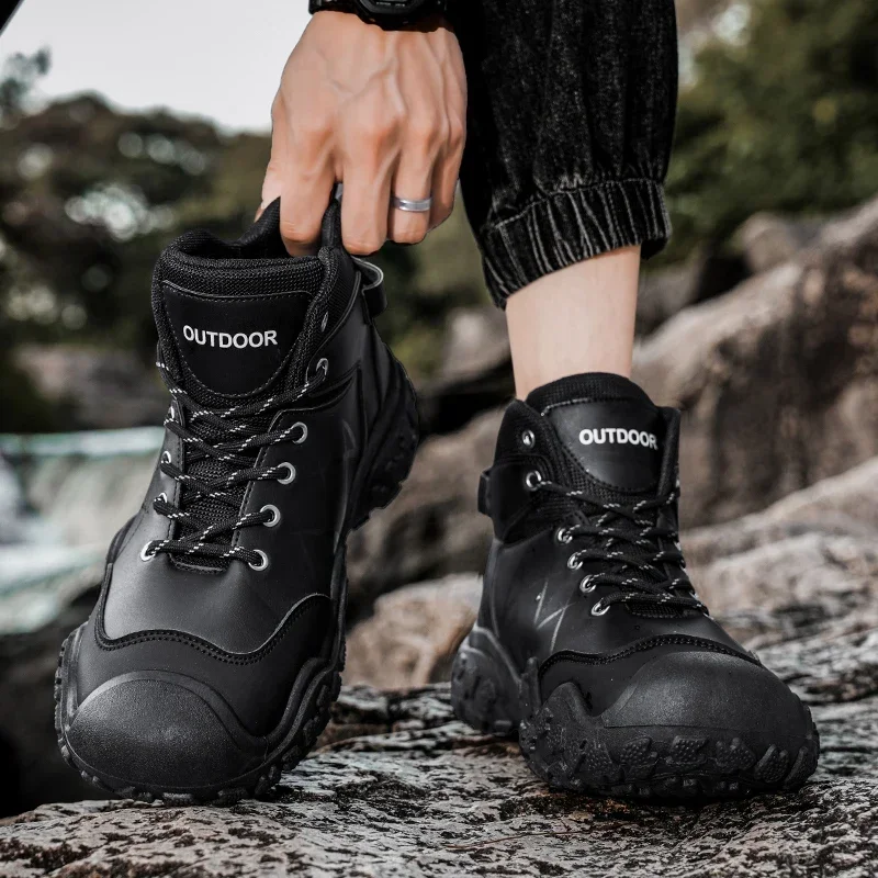 Invierno nuevo montañismo casual de talla grande botas de trabajo para hombres al aire libre versátil alta superior impermeable y antideslizante zapatos deportivos