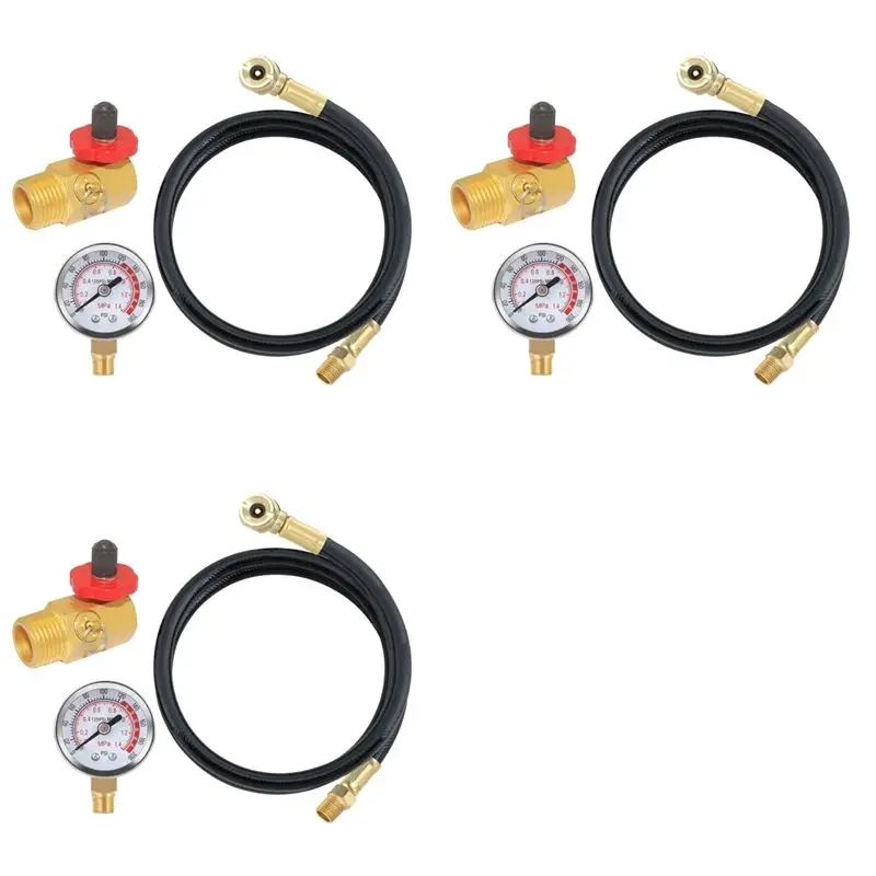 3X Air Tank Repair Kit W/Safety Valve, Pressure Gauge And 4 Feet Air Tank Hose Assembly Kit For Portable Carry Tank