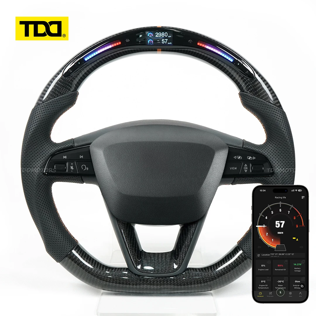 TDD Carbon Fiber Customized Smart Galaxy Pro II LED Steering Wheel for SEAT Leon FR Cupra 5F MK3