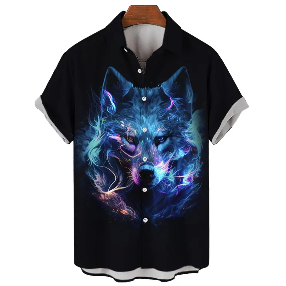 Stylish Short Sleeve Shirt For Men Wolf Graphic 3D Sublimation Oversize Men Shirts Casual Elegant  Summer Trendy  Men\'s Clothing