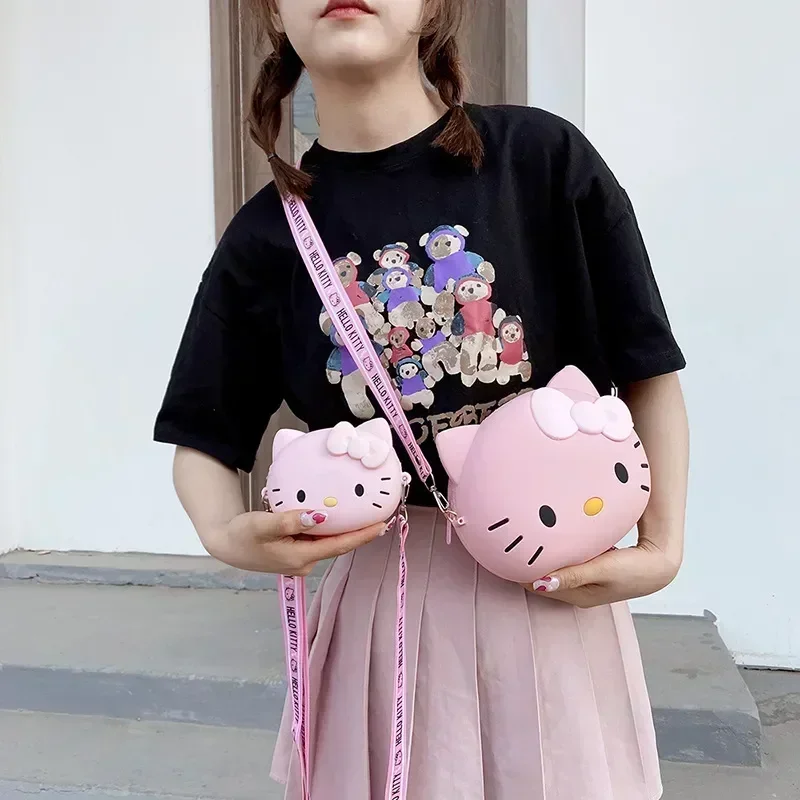 MINISO Bags Women Hello Kitty Crossbody Bag for Girls Pink White Cute Bow Kawaii Bag Small 3D Shoulder Bag Bolsas Para Mujeres