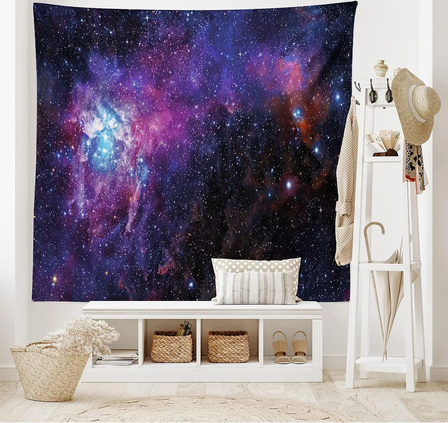 Galaxy Tapestry, Starry Night Nebula Cloud Celestial Theme Image Space Art Elements Print, Wide Wall Hanging for Bedroom Living