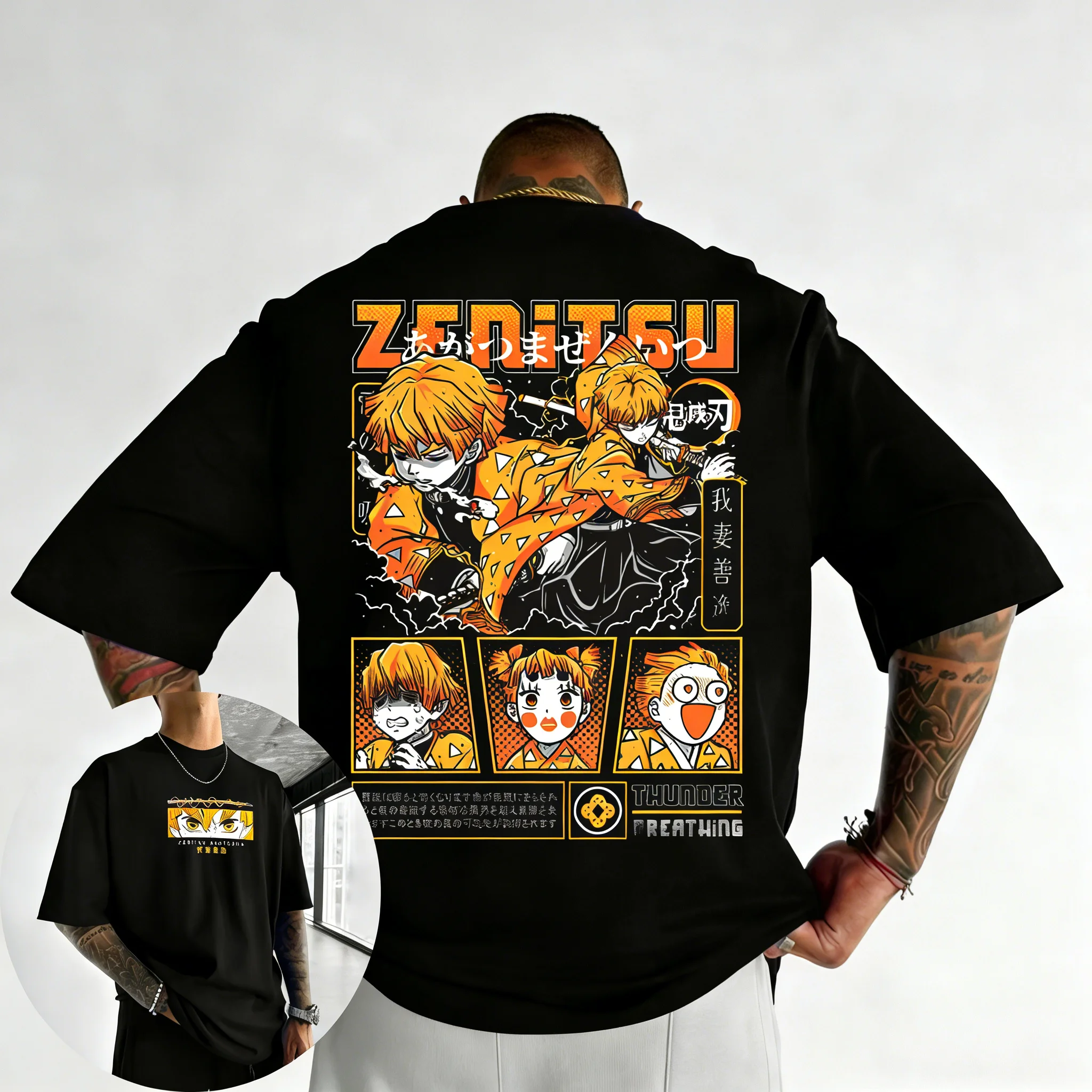 

Demon Slayer Anime Agatsuma Zenitsu Printed Cotton T-shirt 2026 Men's Summer New Harajuku Casual Loose Y2K Parent Child Top