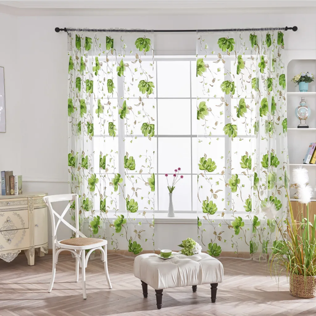 1 Pc Window Curtain Vines Leaves Tulle Door Window Curtain Drape Panel Sheer Scarf Valances Home Decorations Rental House Decor