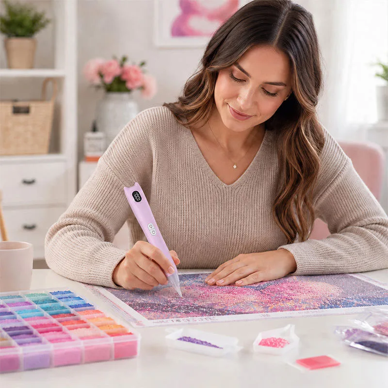 Electric Diamond Painting Pen with Light and Vacuum Suction, Wax-Free Diamond Art Tool with 3 Suction, 3 Brightness Levels