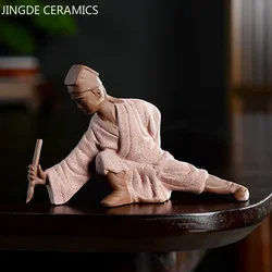 Zen Purple Clay Figure Statue Tea Pet Chinese Living Room Desktop Ornament Creative Bonsai Decoration Tea Table Accessories