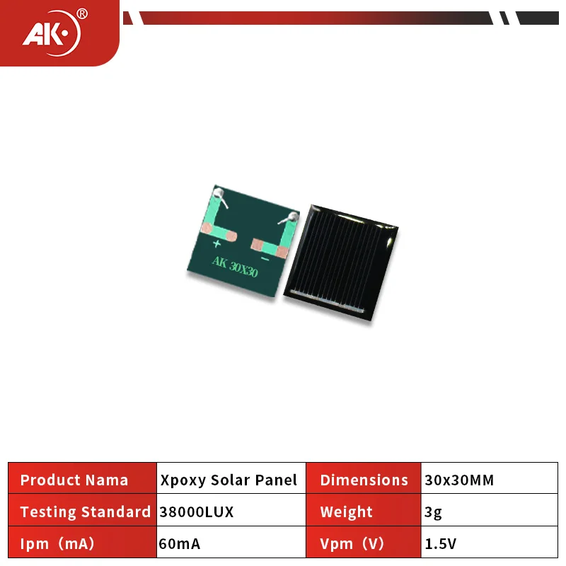 AK MIniSolar Panel 30x30mm 0.5V 1.5V 2V Micro solar panel Portable Fast charger Polycrystalline silicon DIY solar cell system