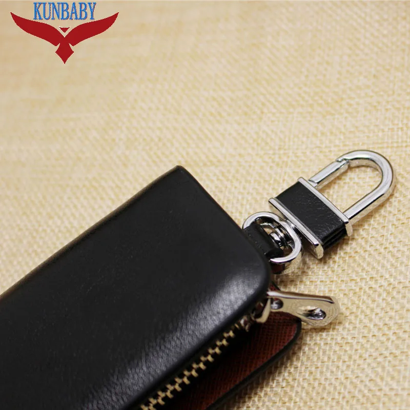 KUNBABY  Genuine Leather Car Keychain Key Case Bag Pouch Purse For ABARTH Alfa romeo Jeep Bentley Fiat Mini Skoda Porsche