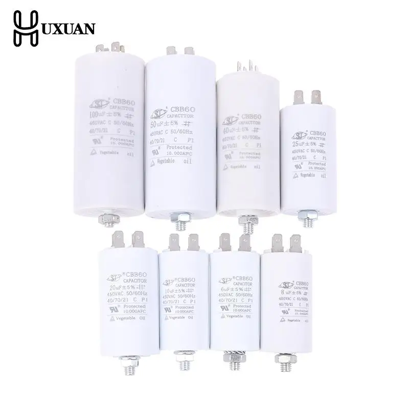مكثف تشغيل CBB60 مع مسمار M8 للمحرك الكهربائي ، 6 ~ ، 50 هرتز ، 60 هرتز ، V AC