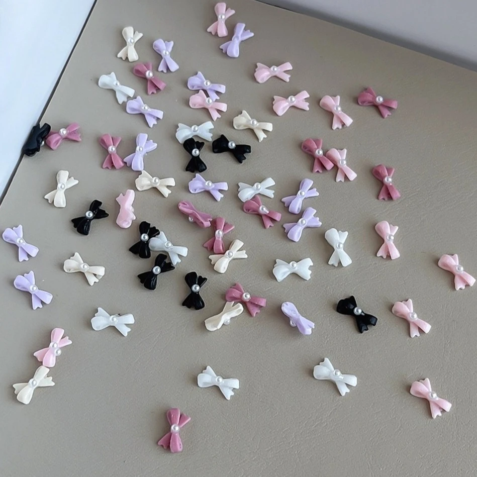 

Dressy Resin Bow Tie Pearl Bowknot Cute Ribbon Colored Sweet Delicate Nail Art Accessories Charms Decorations Manicure Wholesale