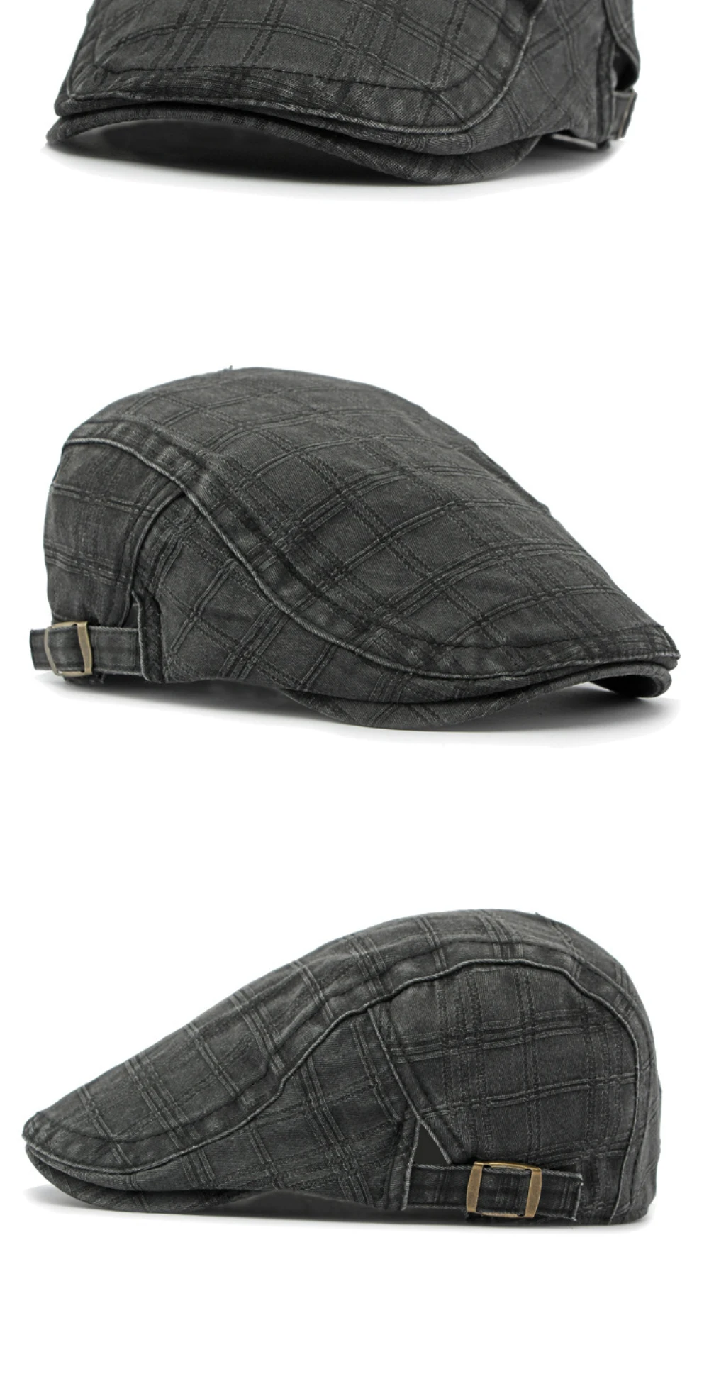 HT4239 Baskenmütze für Alle Jahreszeiten Baumwolle Ivy Flat Cap Damen Vintage Künstler Maler Baskenmütze Herren Unisex Kariert Verstellbare Herren-Baskenmützen – Detail 10