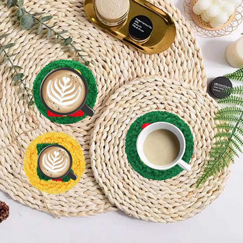 

Punch Needle Coaster Kit 6PCS Easy DIY Punch Needle Embroidery Kit For Beginners Adults Kids Coaster Holder Art Craft Suppl K7A2