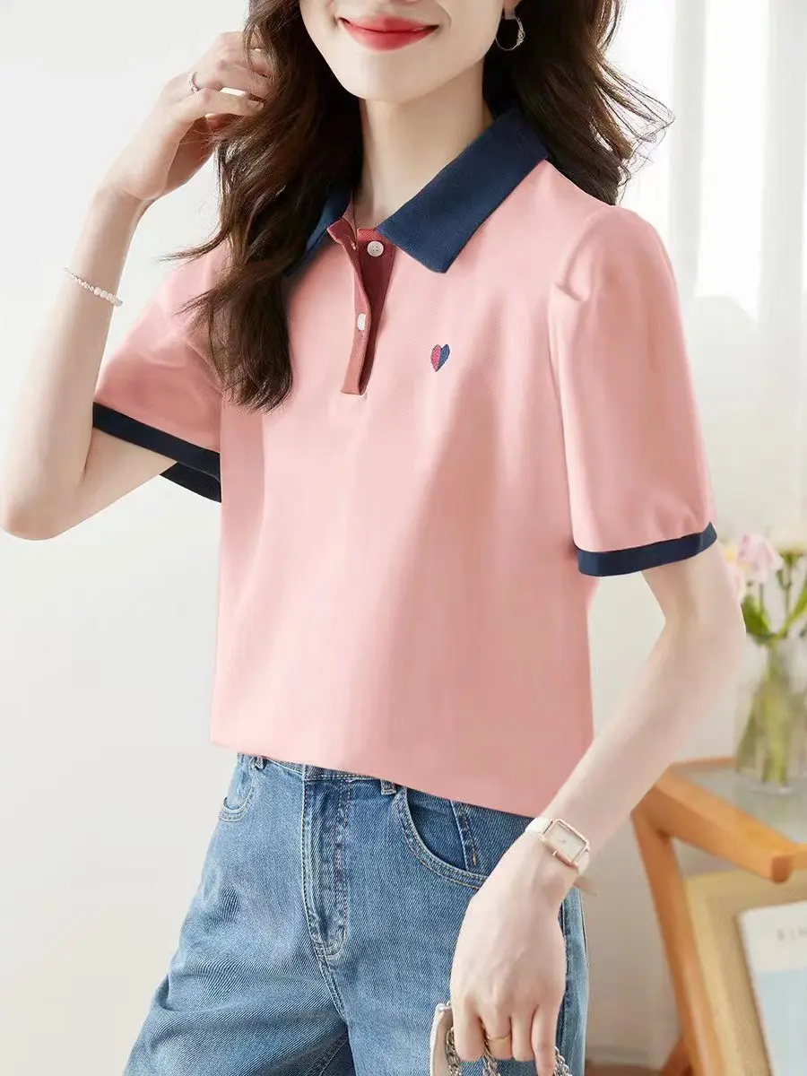 Slimming Effect Summer Casual Color Blo  Ne ort Sve Top Women's T-irt Straight Cut Cotton Polyester Blend