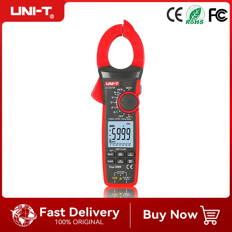 uni t true rms digital clamp medidor ut207b ut208b ac dc atual 1000a 1000v lpf 6000 contagem luz de fundo lanterna multimetro tester 01