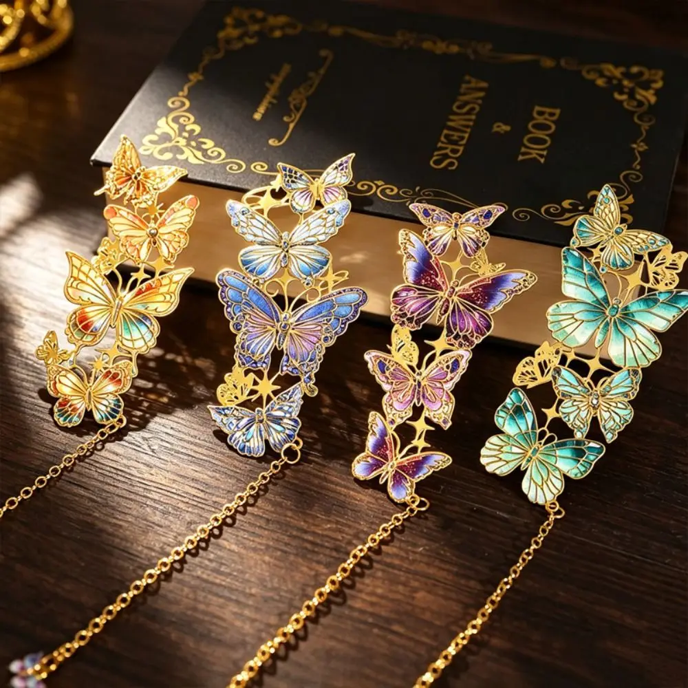 Vintage Metal Butterfly Bookmark Chinese Style with Tassel Butterfly Shape Bookmark Sturdy with Chain Pendant