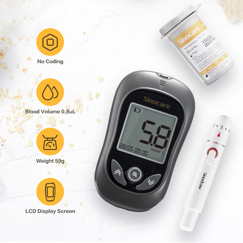 Sinocare Gold AQ Plus Blood Glucose Meter Kit Blood Sugar Test Kit with Golden Strips More Accurate Diabetes Monitor