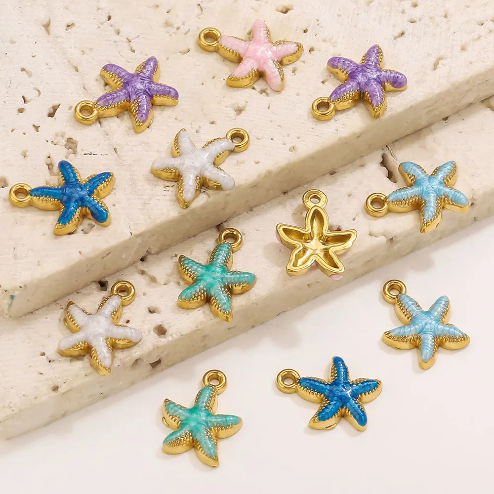 

5pcs Gold-plated Enamel Starfish Charms Stainless Steel Pendant Jewelry Making Accessories DIY Women's Earring Bracelet Necklace