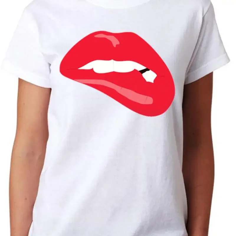 Biting Red Lips Design T Shirt Cool Trendy Swag Top