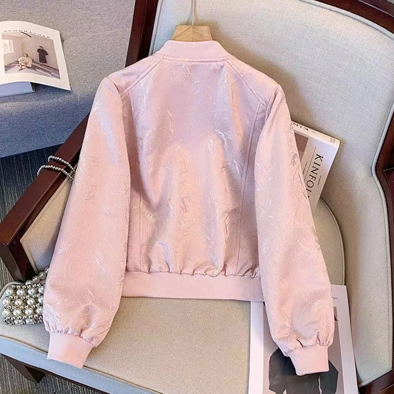 Vintage Buckle Baseball Suit Coat Women's Short Top 2025Spring Autumn New Jacket Chinese Style National Long Sleeve Lady Outwear