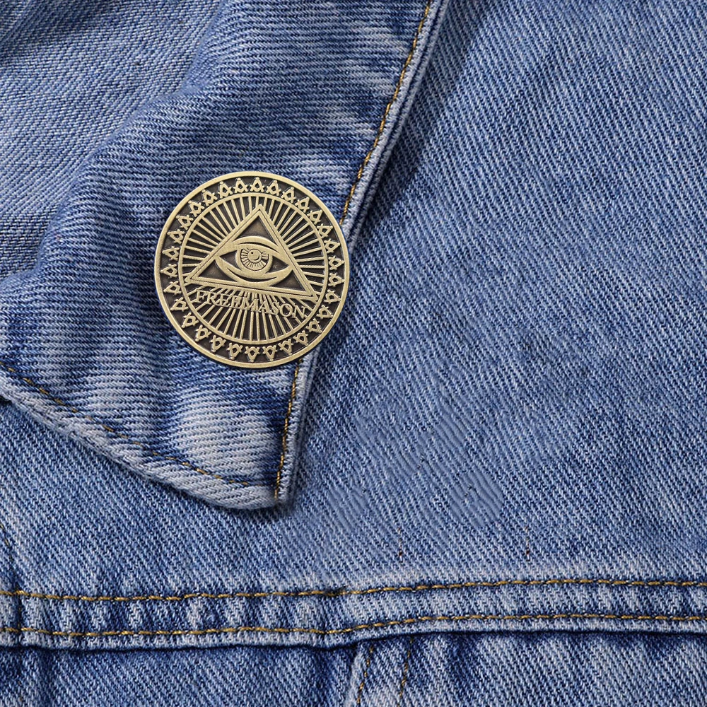 Vektor-Icon-Augen-Brosche, runde Anstecknadeln, Freimaurer-Pyramiden-Dreieck-Augen-Anstecknadel, kreatives Retro-Metall-Abzeichen, Modeaccessoires, Geschenk – Detail 6