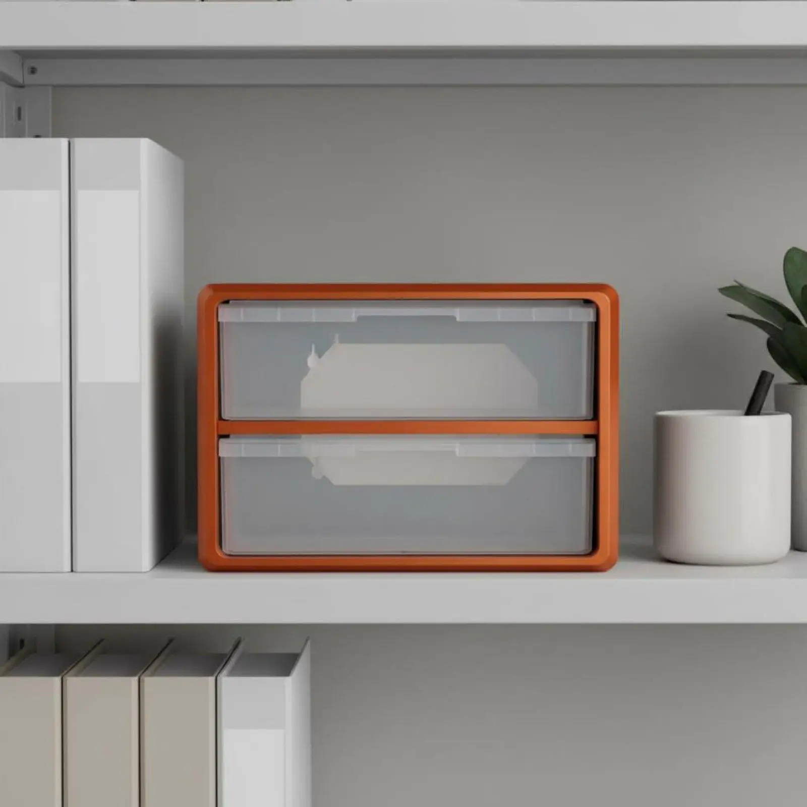 Modular Storage Container with Stackable Drawer Units for Efficient Small Parts Sorting and Clean Layout