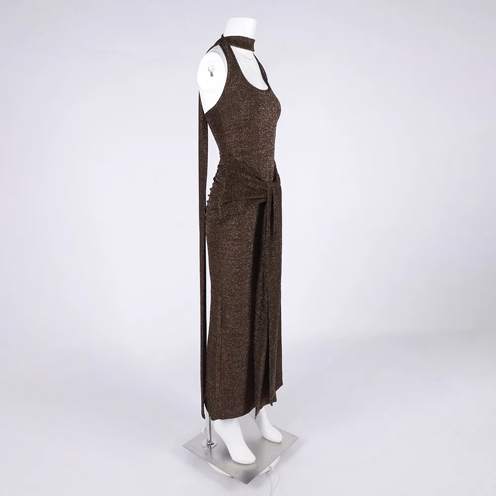 Dames elegante off-shoulder mouwloze twist taille bodycon party lange jurk split cocktail avondjurk bruiloftsgastjurken