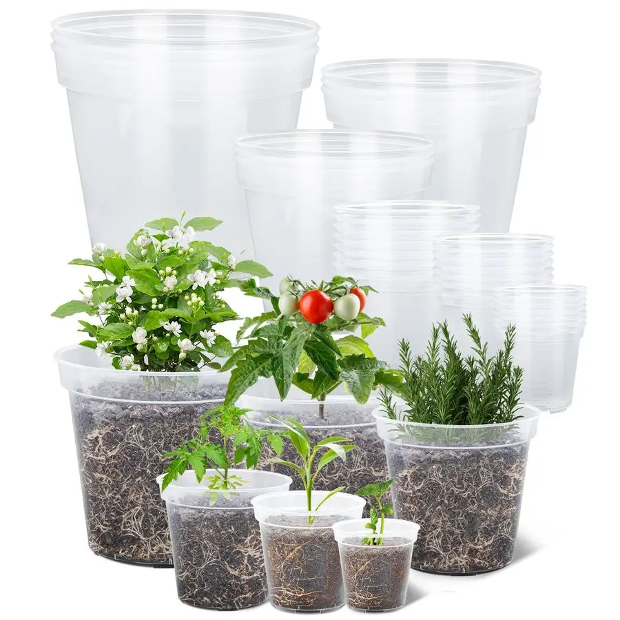 

4 5 6 7 8 9 Inch Reinforced Clear Nursery Pots, Transparent Variety Pack Plastic Nursery Pots, 30 Packs Seed Starting Pot Flower