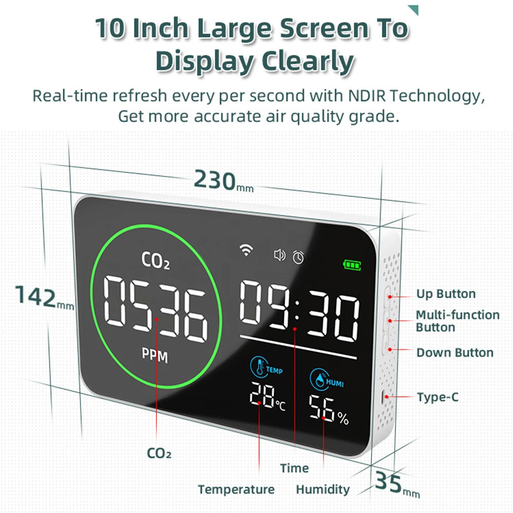 4 w 1 WiFi miernik jakości powietrza detektor dwutlenku węgla produkcja rolnicza CO2 Tester temperatury i wilgotności budzik czasowy