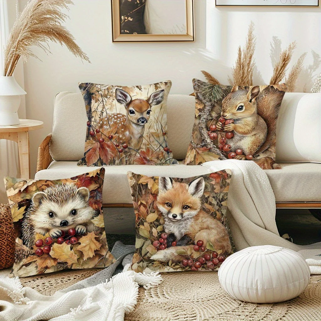 1/4pcs Adorable Forest Animal Printed Pillowcases Sofa cushion cover home bedroom room decoration