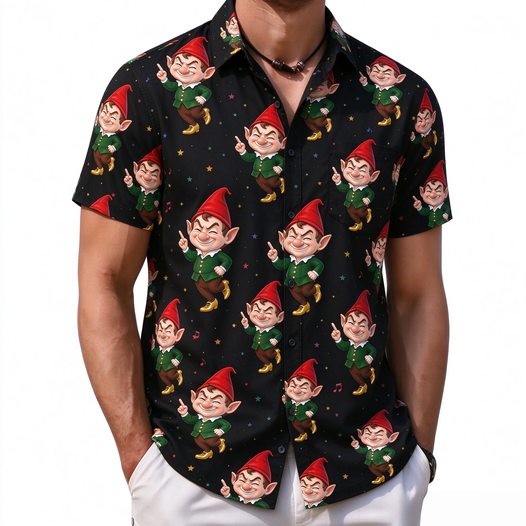 Hot Sale Men's Shirt, Fashion Comfortable 3D Print Polyester, Rumpelstiltskin Tiptoe Gnome Allover Print Short Sleeve