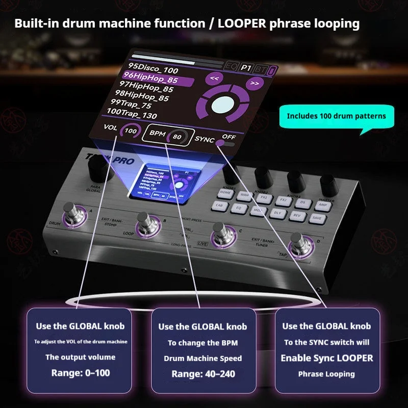 M-VAVE TANK PRO Multi-Effects Processor, 120 Presets, 90 Amp+90 Cab, 300+ FX, 150s Looper, 60 Drums, 10 Modules Guitar Pedal view 4