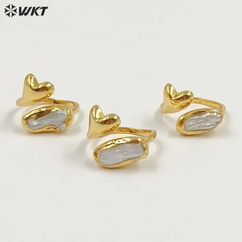 

WT-MPR159 Flat Freshwater Pearl&Heartshape Design Can Be Adjustable 18k Gold Plated Ring For Women Trendy Commuter Accessory