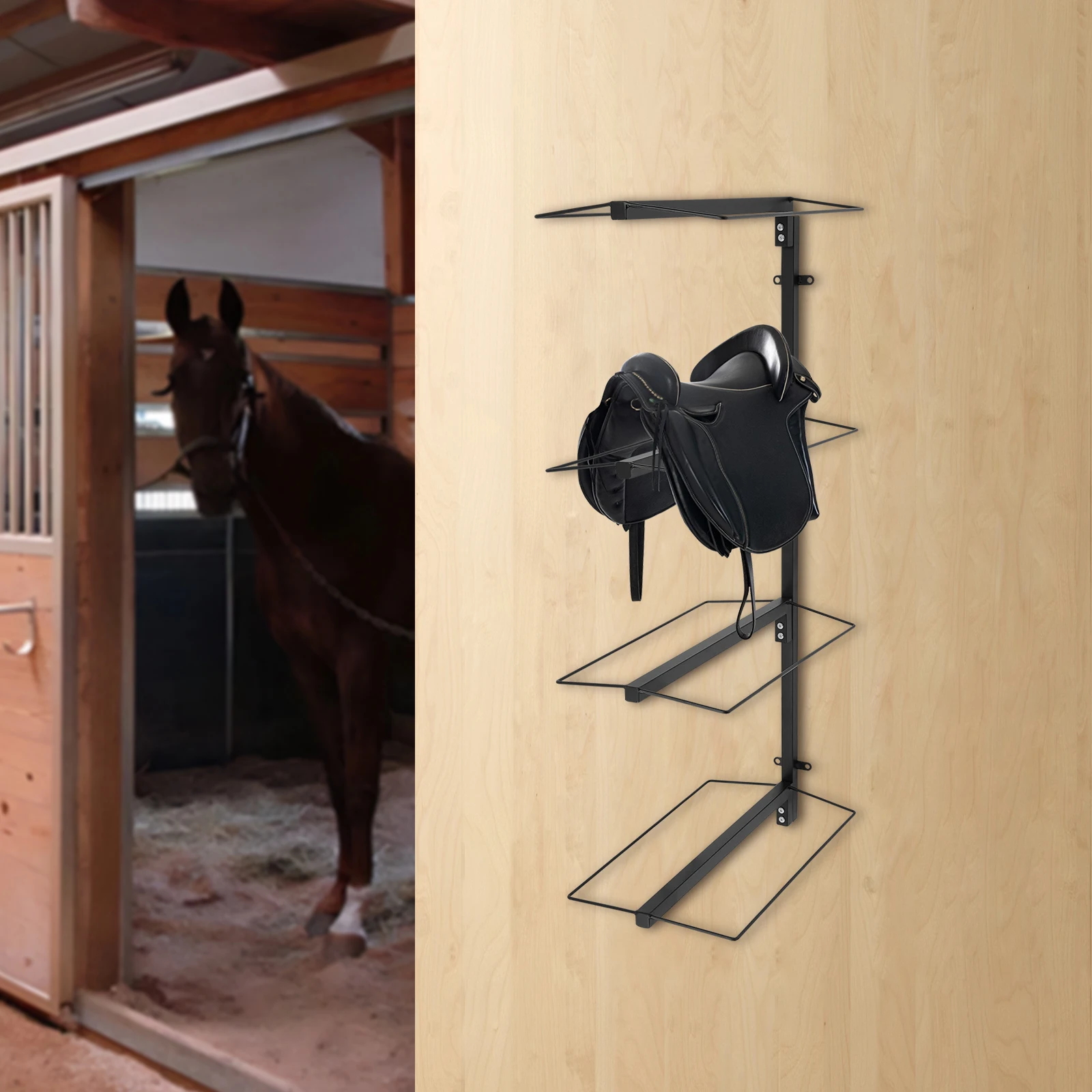 

Saddle Rack,4 Tier Saddle Rack Wall Mounted English and Western Saddle Racks for Horse Tack Room Stable Barn and Farm NEW