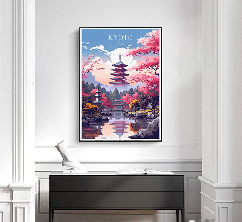 ملصق المناظر الطبيعية للسياحة الآسيوية ، بناء الشاطئ ، الجبل ، قماش اللوحة ، سيتي سكيب ، جدار الفن ، ديكور المنزل ، اليابان ، تايلاند ، الهند #2