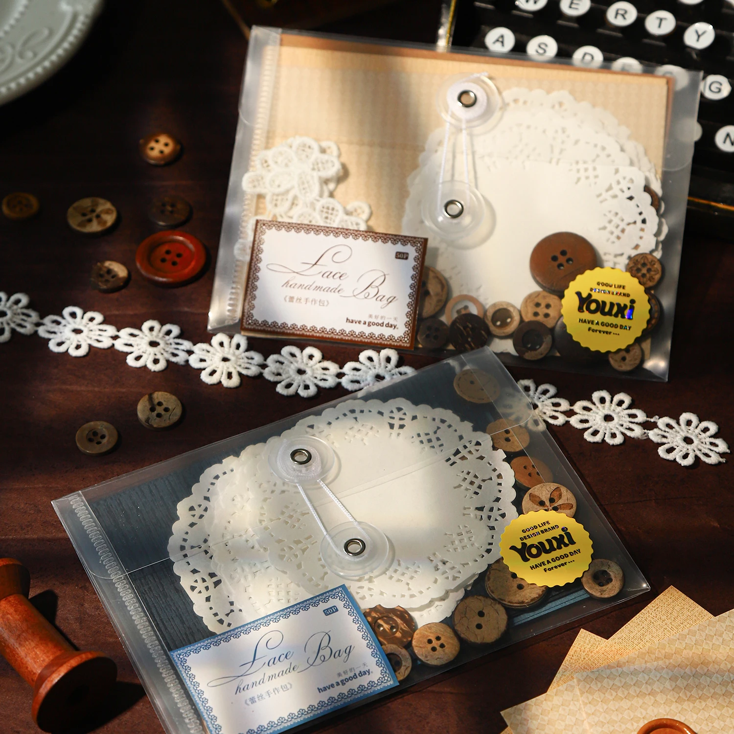 Lace Handmade Bag Series Vintage Hollow Lace  Flower Material Package Creative DIY Junk Journal Collage Scrapbook Stationery