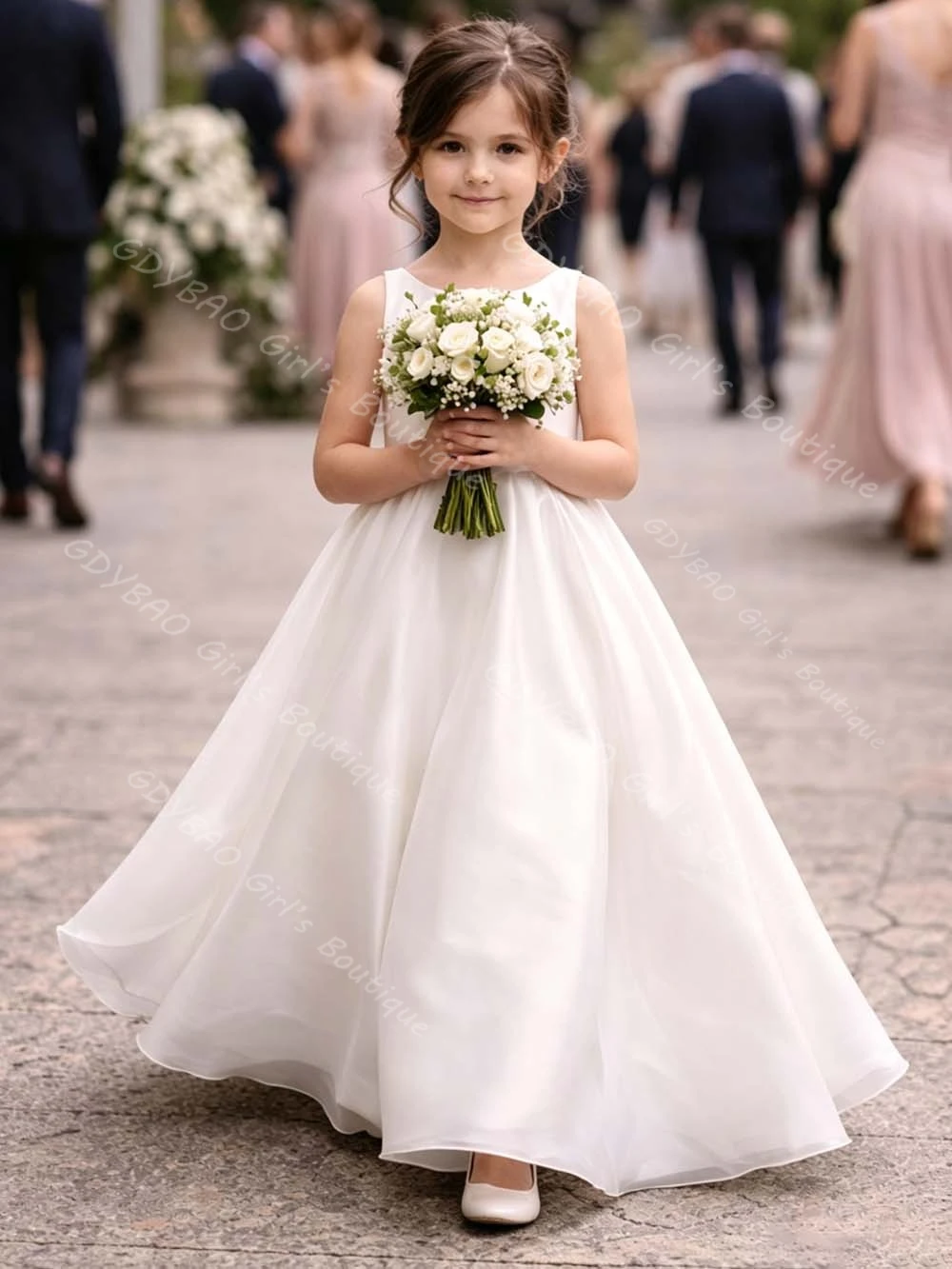 White Flower Girl Dress for Wedding Kids Spaghetti Straps Ball Gown Princess Pageant Communion Dress Custom Children's Clothing