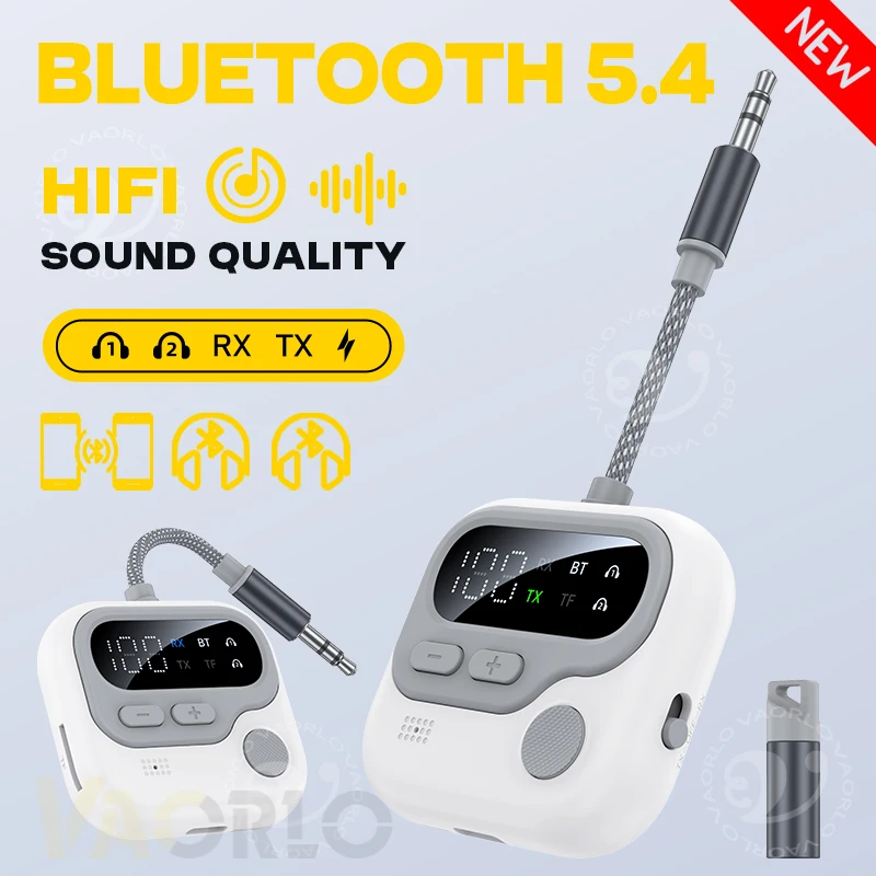 

LED Display Bluetooth 5.4 Transmitter Receiver 3.5mm AUX TF Card Play HIFI Stereo Audio Wireless Adapter With Mic For TV PC Car