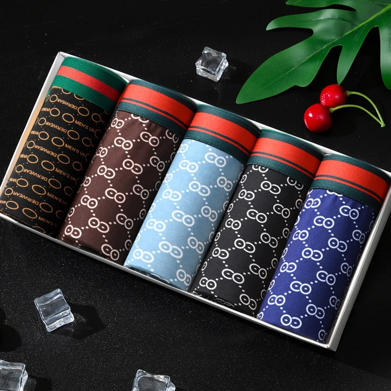 5Pcs/European and American Size Men's Underwear Sexy Boxers Printed Fashion Boyshort Comfortable Panties Plus Size Underpants