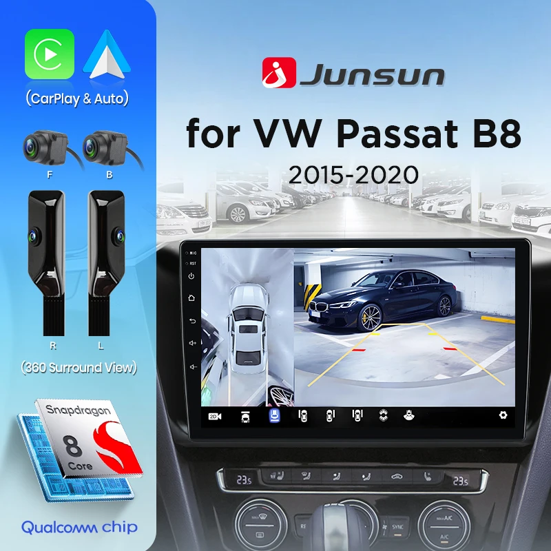 Junsun Android Wireless CarPlay Autoradio für Volkswagen Passat B8 2015-2020 Intelligente Systeme DSP SWC RDS GPS 360 Kamera
