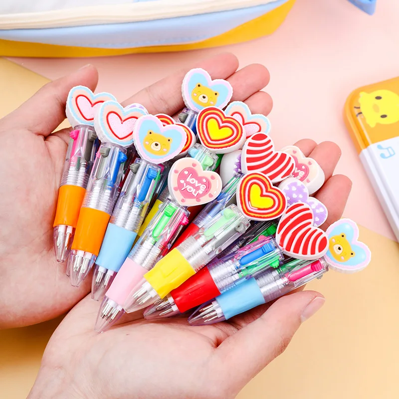 

Набор из 36 креативных ручек в форме сердца ко Дню святого Валентина, четырехцветные шариковые ручки с мультяшным дизайном, многоцветные, с кнопочным механизмом