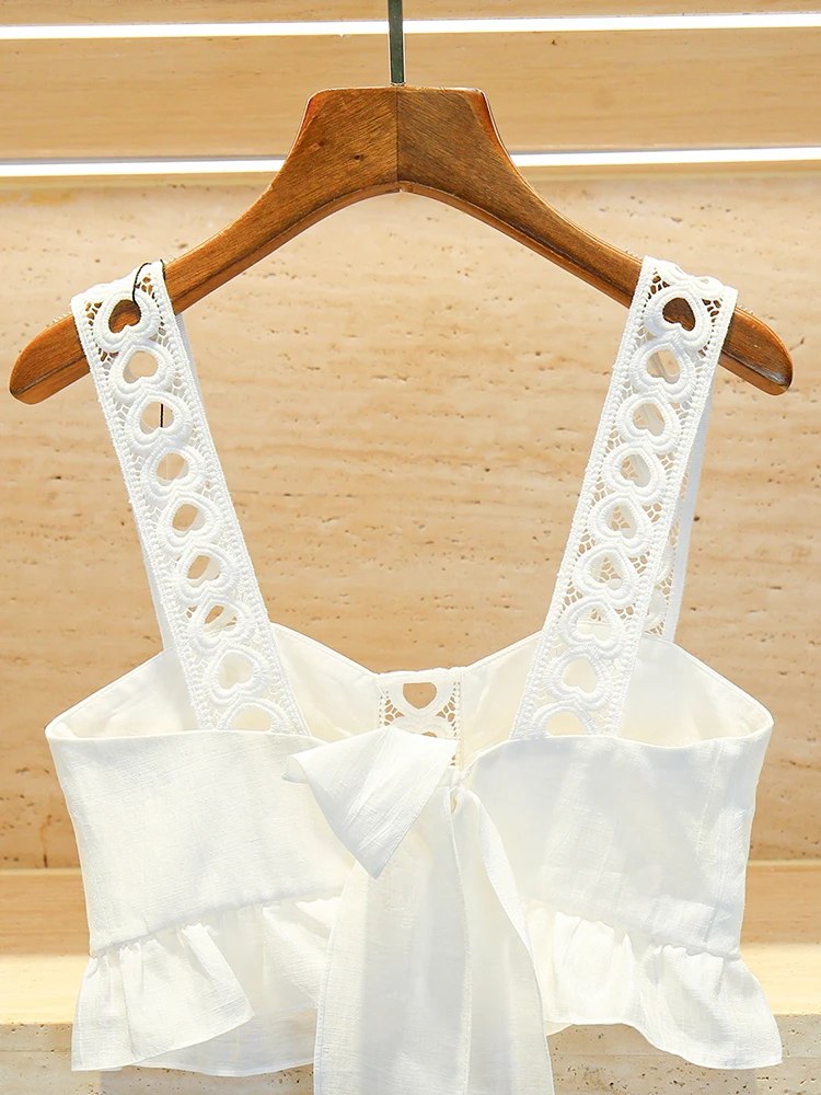 

SIVOS High-End Women's Heart-aped Hollow out Lace Trim Strap Top Commute Sle Slim Fit ort Length Color T-irt