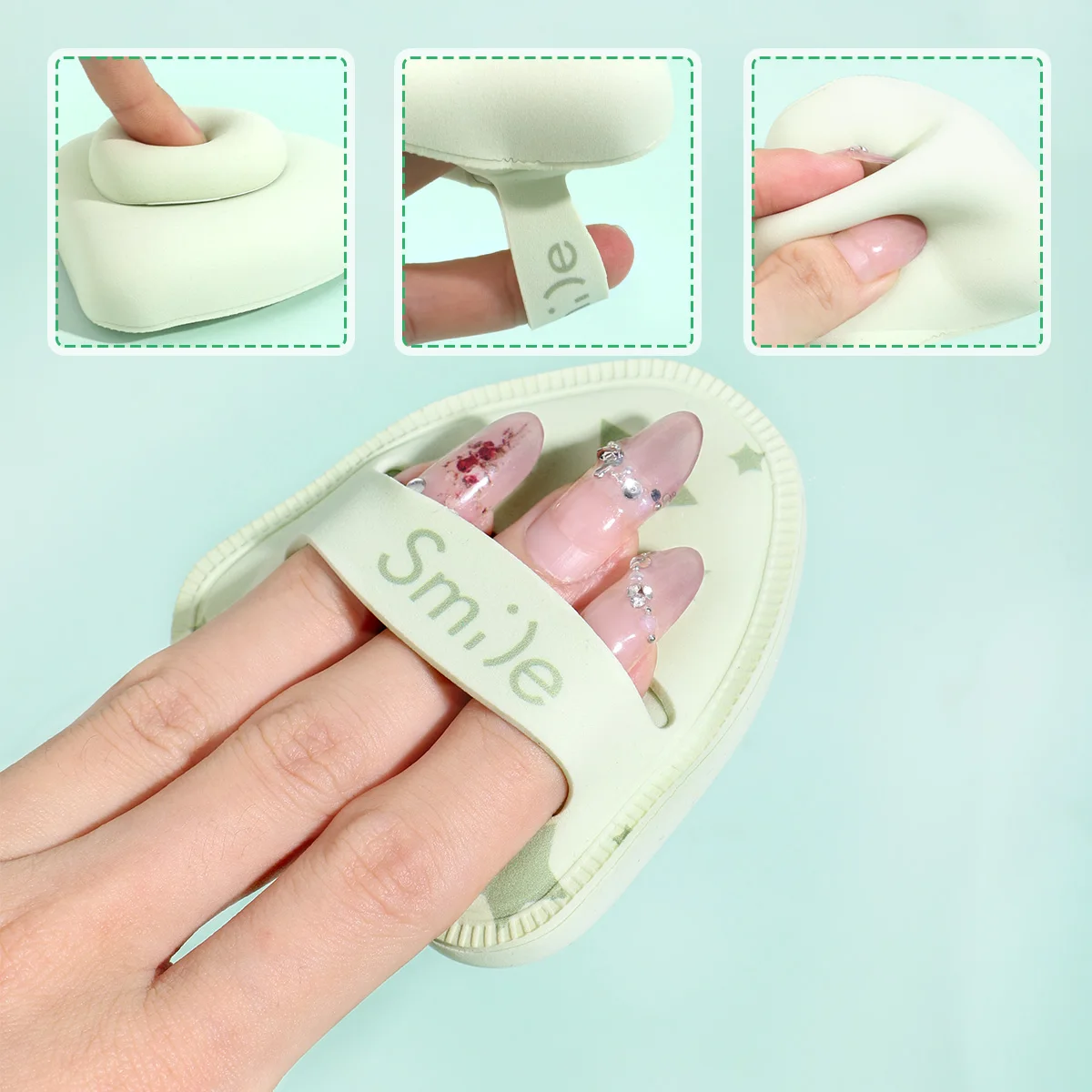 مجموعة منتفخة مكونة من 3 قطع، بما في ذلك نفخة خضراء كبيرة واحدة + نفخة مفصلة + 1 صندوق تخزين، خيار جيد لأدوات التجميل